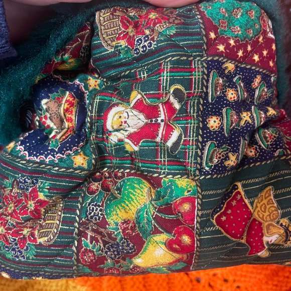 Christmas In the box 80s Sears green fur“Chintz” slipper boots with a nostalgic - Picture 13 of 13